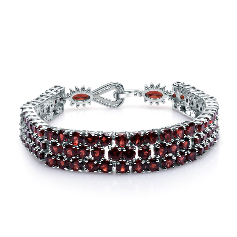 GRACE Triple Row Natural Gemstone Tennis Bracelet in Sterling Silver