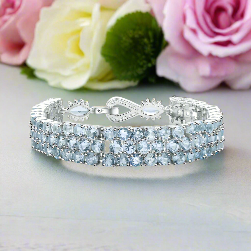 GRACE Triple Row Natural Gemstone Tennis Bracelet in Sterling Silver