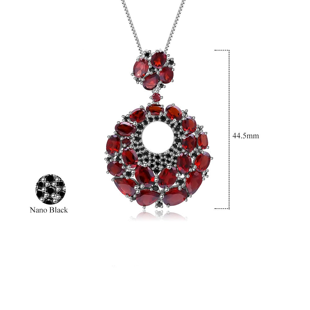 Collier pendentif rond vintage GRACE en argent sterling avec grenat