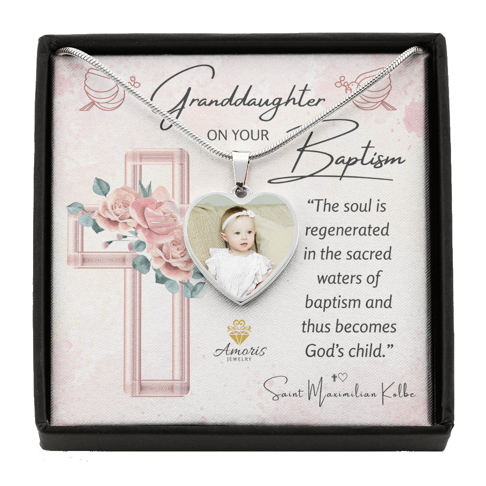 Granddaughter Baptism Personalized Heart Pendant Necklace