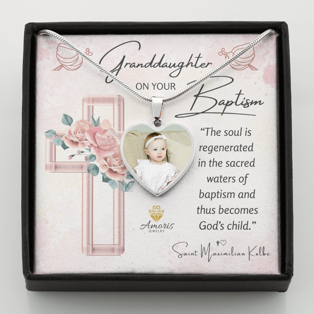 Granddaughter Baptism Personalized Heart Pendant Necklace