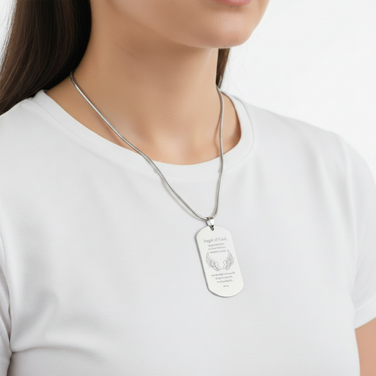 Guardian Angel Prayer Tag Necklace with Personalized Custom Engraving