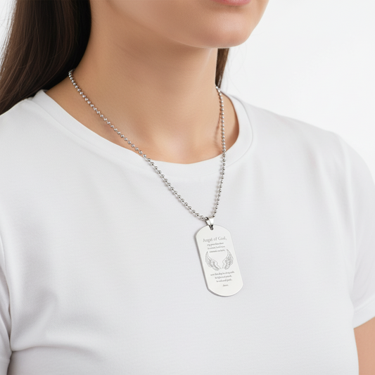 Guardian Angel Prayer Tag Necklace with Personalized Engraving