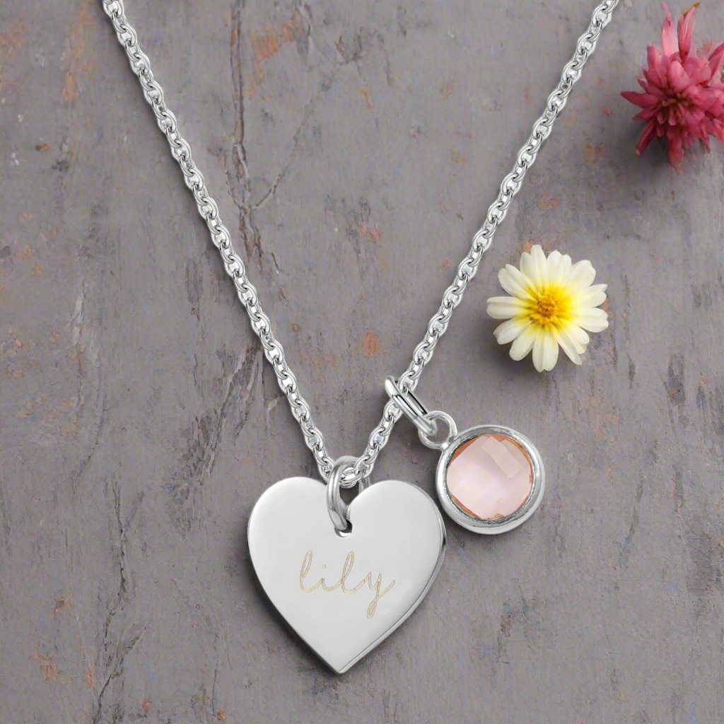 Collier avec pendentif en forme de cœur et pierre de naissance personnalisée en acier inoxydable
