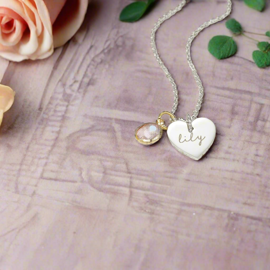 Collier avec pendentif en forme de cœur et pierre de naissance personnalisée en acier inoxydable