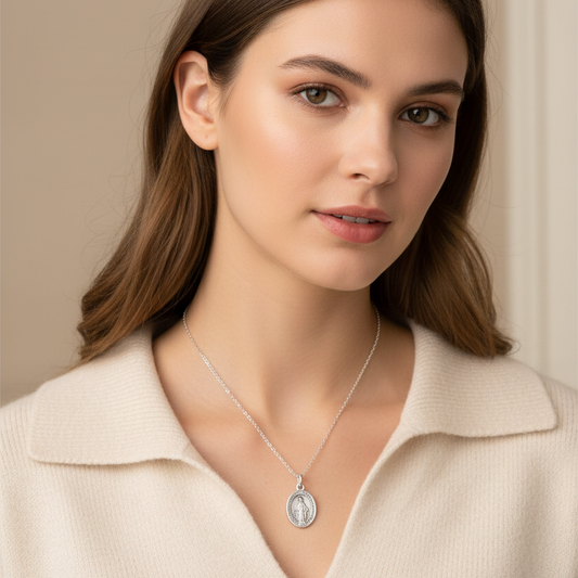 Miraculous Medal Necklace with Made in Italy Medal and Stainless Steel Chain