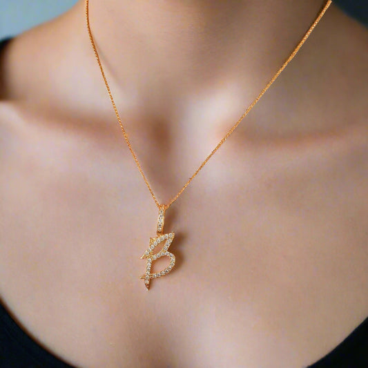 Moissanite Initial Pendant Necklace in Gold Plated Sterling Silver