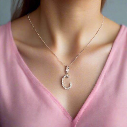 Moissanite Initial Pendant Necklace in Sterling Silver