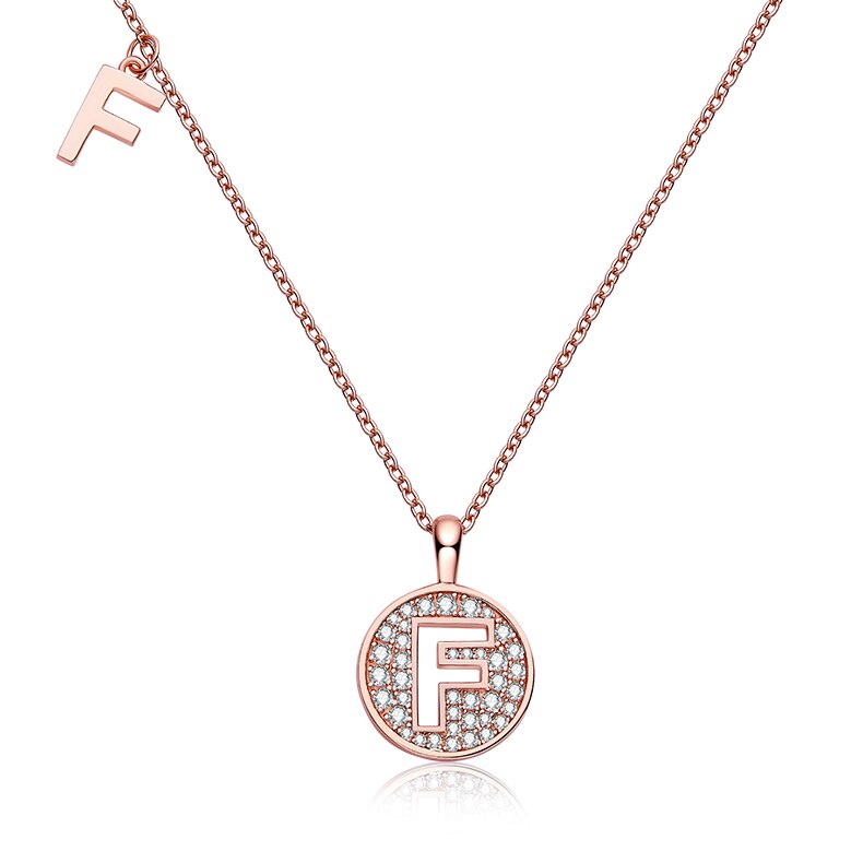 Collier avec initiales pavées de moissanite en argent plaqué or rose