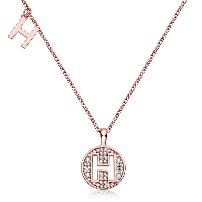 Collier avec initiales pavées de moissanite en argent plaqué or rose