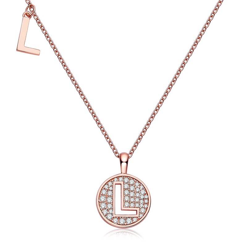 Collier avec initiales pavées de moissanite en argent plaqué or rose