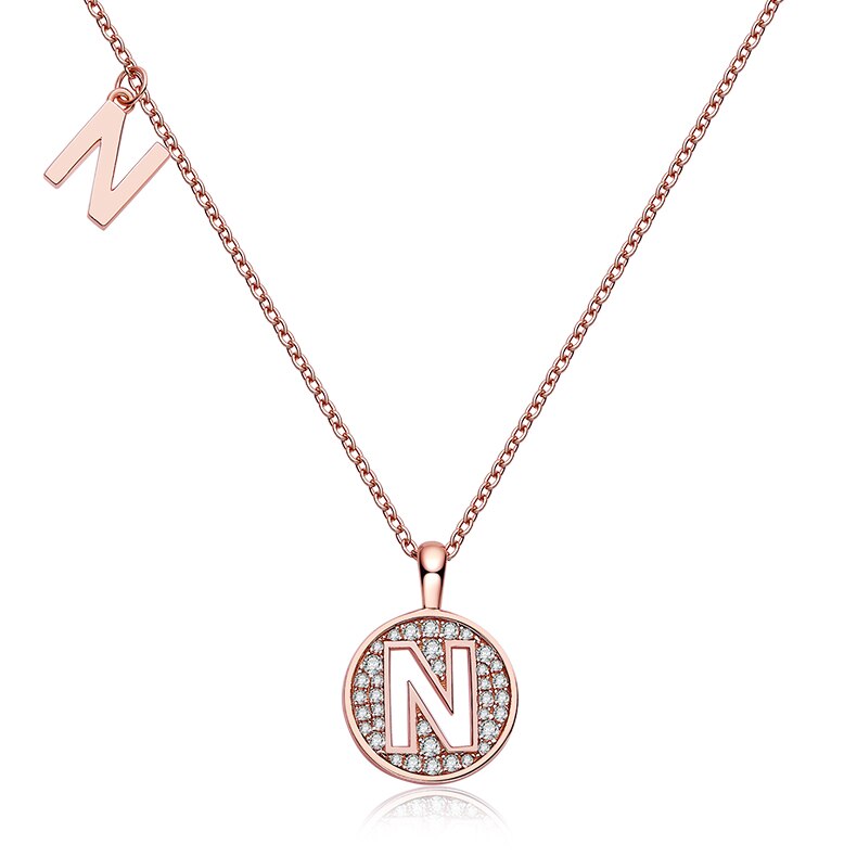 Collier avec initiales pavées de moissanite en argent plaqué or rose