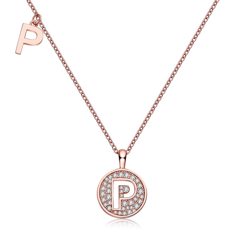Collier avec initiales pavées de moissanite en argent plaqué or rose