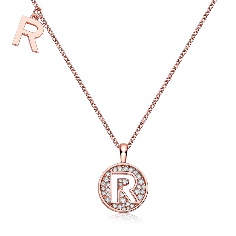 Collier avec initiales pavées de moissanite en argent plaqué or rose