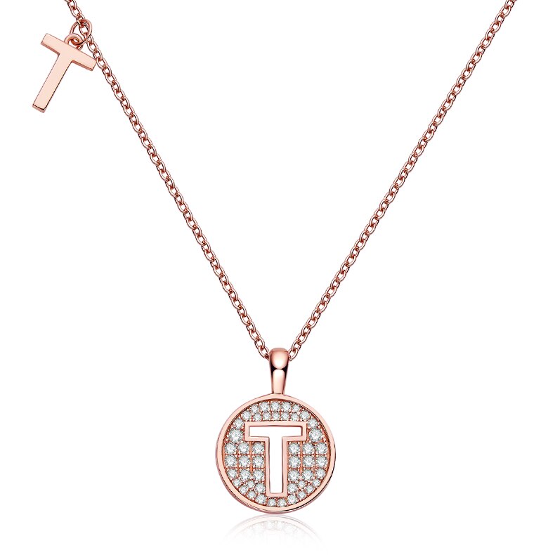 Collier avec initiales pavées de moissanite en argent plaqué or rose