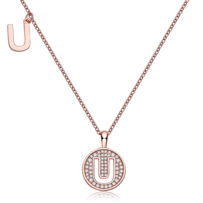 Collier avec initiales pavées de moissanite en argent plaqué or rose