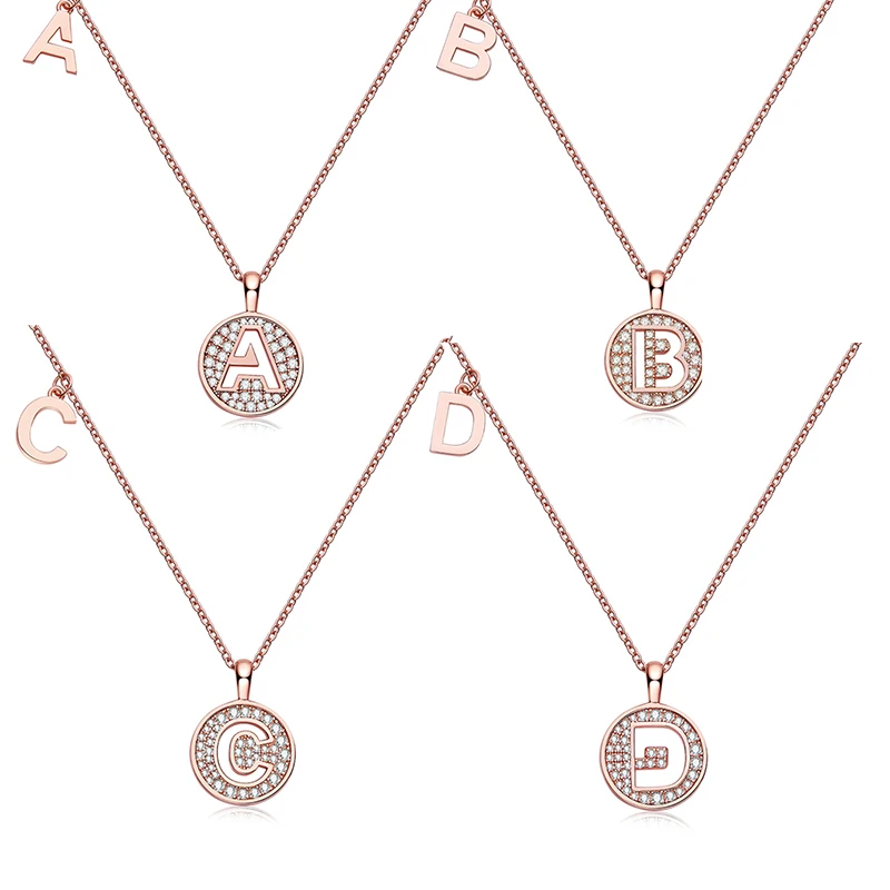 Collier avec initiales pavées de moissanite en argent plaqué or rose