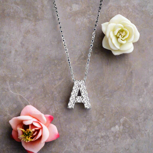 Moissanite Pavé Initial Pendant Necklace in Sterling Silver