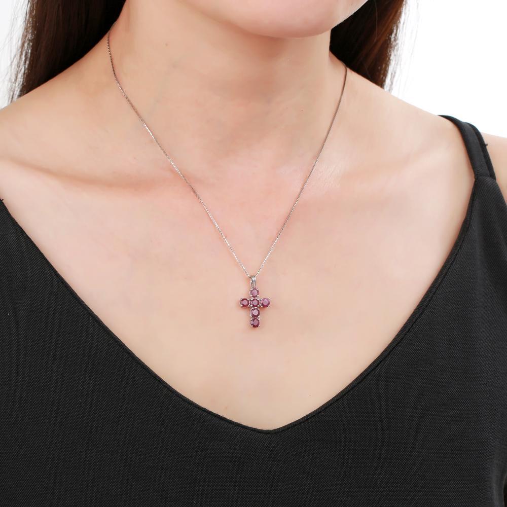 GRACE Round Gemstone Cross Pendant Necklace in Sterling Silver