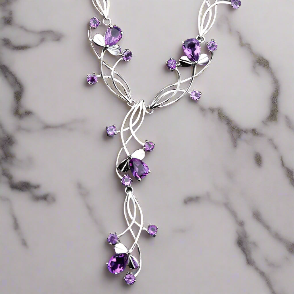 Collar nupcial floral con piedras preciosas GRACE en plata de ley