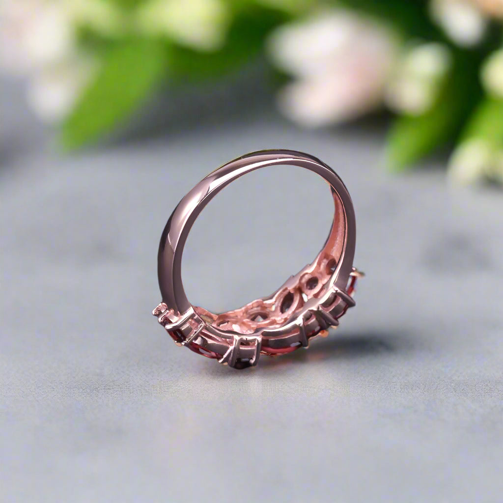 GRACE Red Garnet Cluster Band Ring in Rose Gold Sterling Silver