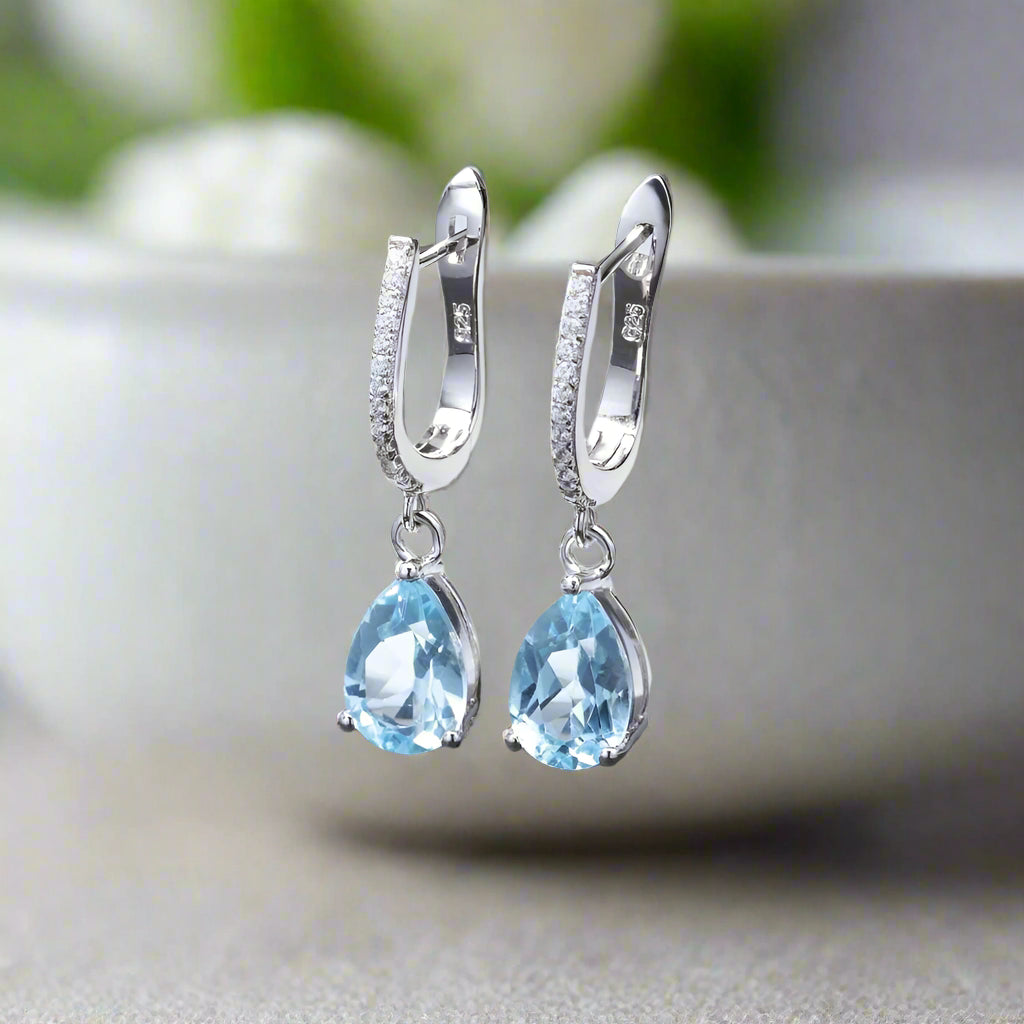 GRACE Pear Cut Gemstone Drop Earrings in Sterling Silver