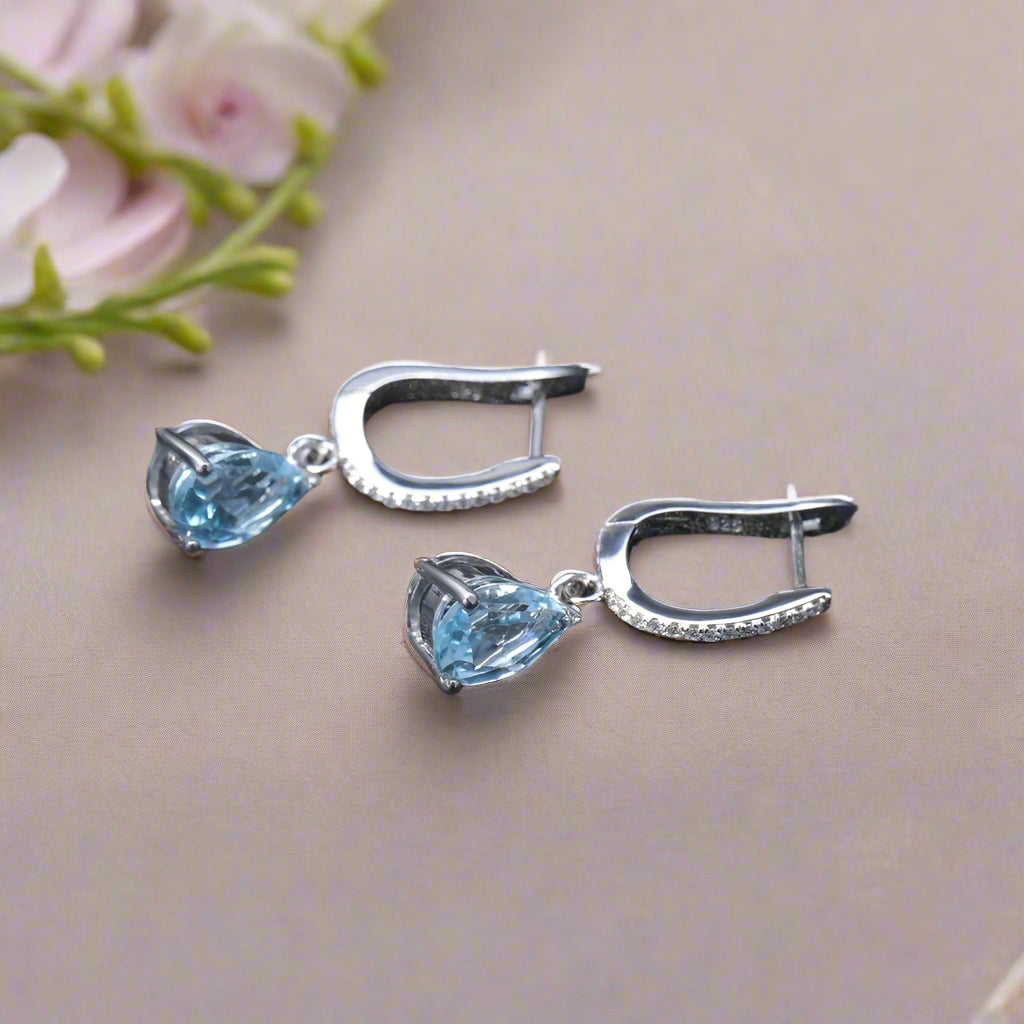 GRACE Pear Cut Gemstone Drop Earrings in Sterling Silver
