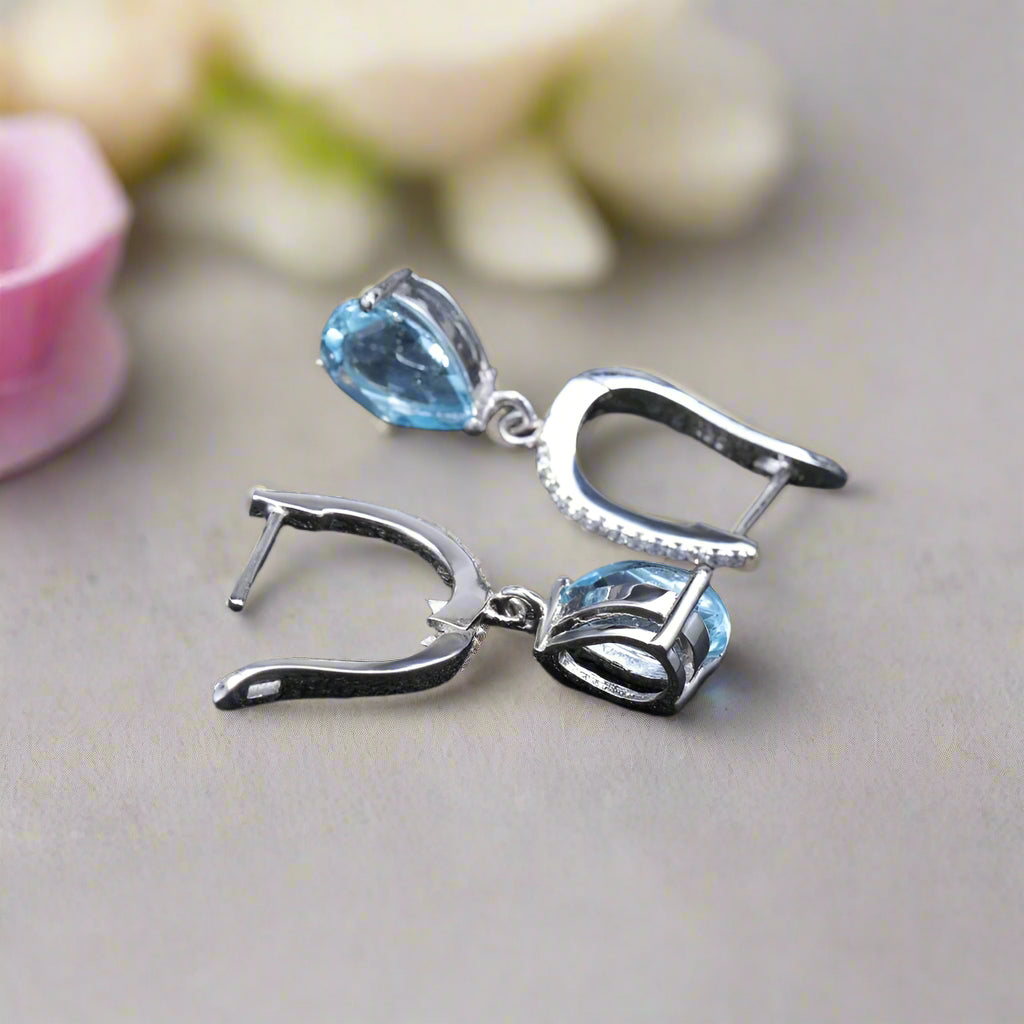 GRACE Pear Cut Gemstone Drop Earrings in Sterling Silver