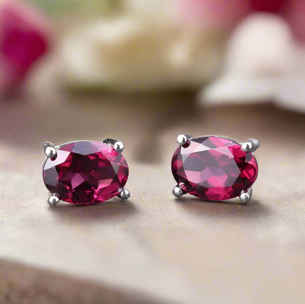 GRACE 1.2 CT. Oval Gemstone Stud Earrings in Sterling Silver