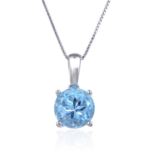 GRACE Classic Round Gemstone Pendant Necklace in Sterling Silver