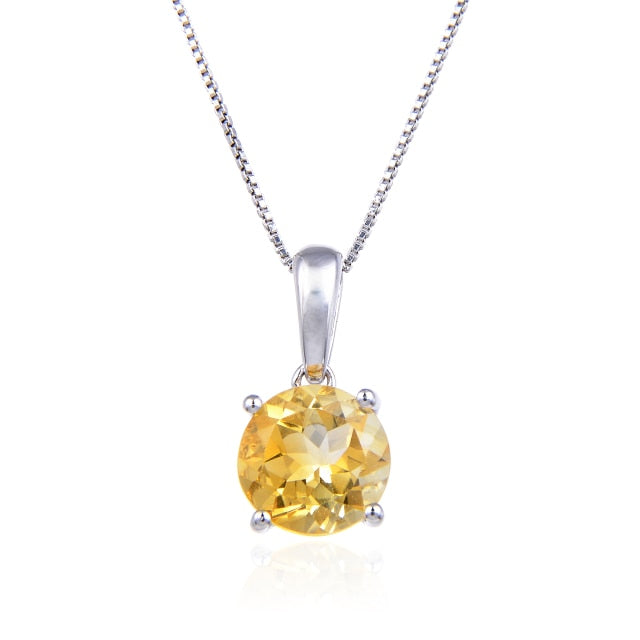 GRACE Classic Round Gemstone Pendant Necklace in Sterling Silver