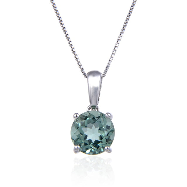 GRACE Classic Round Gemstone Pendant Necklace in Sterling Silver