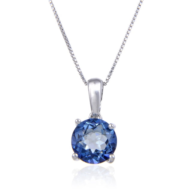 GRACE Classic Round Gemstone Pendant Necklace in Sterling Silver