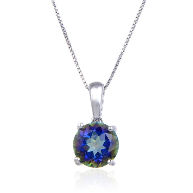 GRACE Classic Round Gemstone Pendant Necklace in Sterling Silver
