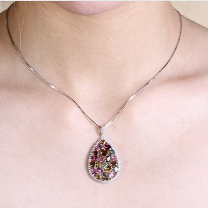 GRACE Multi-Color Tourmaline Cluster Pendant Necklace in Sterling Silver