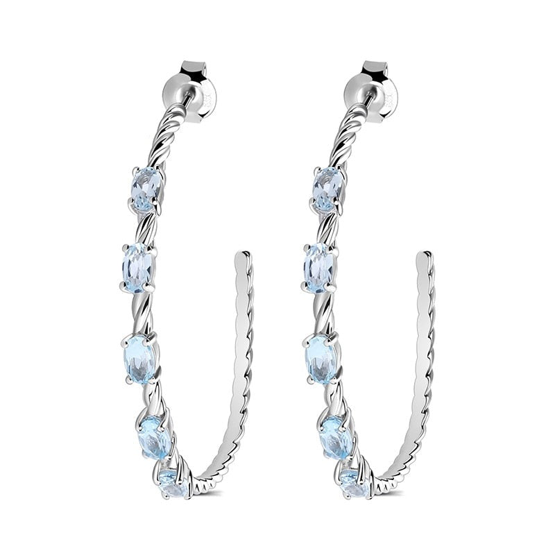 Boucles d'oreilles créoles GRACE en argent sterling avec topaze bleu ciel