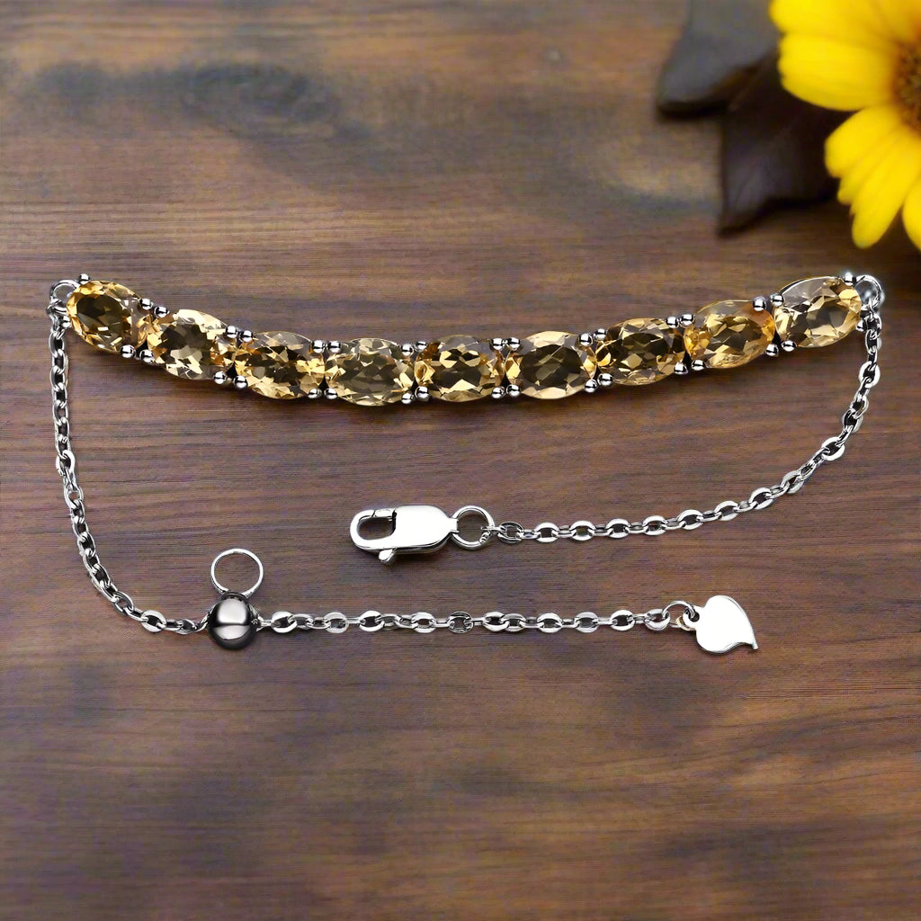 Bracelet ajustable GRACE en argent sterling avec citrine ovale