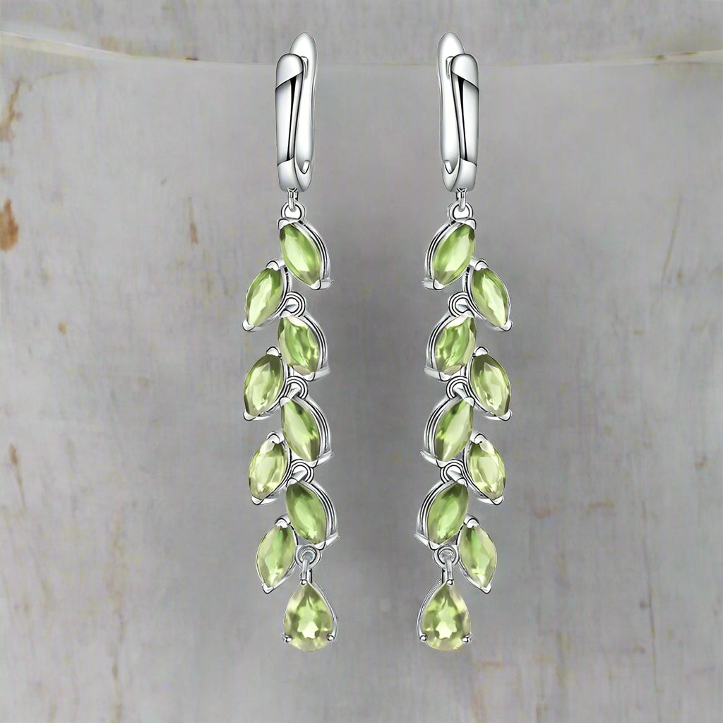 GRACE Green Peridot Leaves Drop Earrings in Sterling Silver