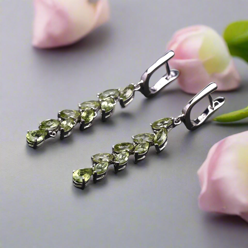 GRACE Green Peridot Leaves Drop Earrings in Sterling Silver