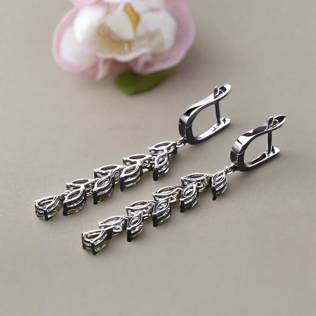 GRACE Green Peridot Leaves Drop Earrings in Sterling Silver
