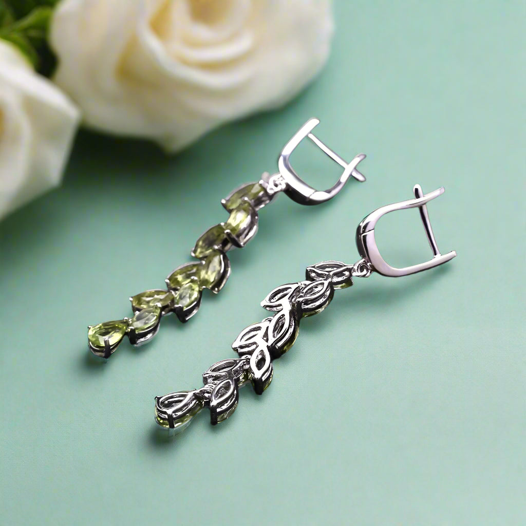 GRACE Green Peridot Leaves Drop Earrings in Sterling Silver