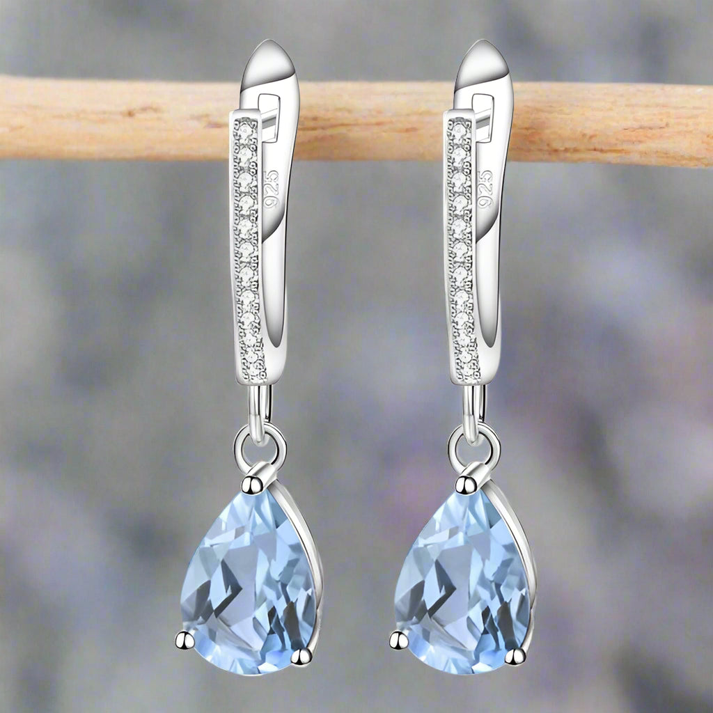 GRACE Pear Cut Gemstone Drop Earrings in Sterling Silver