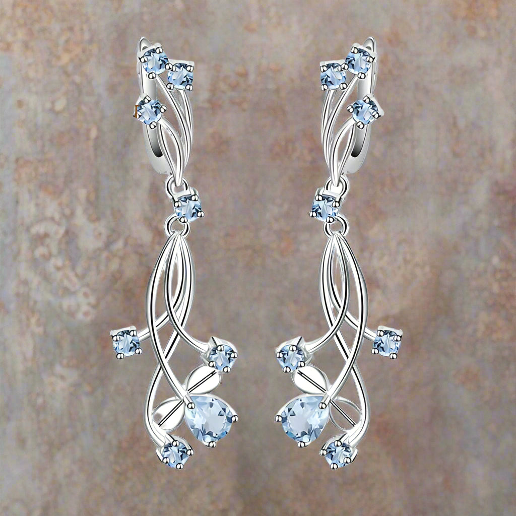 GRACE Floral Gemstone Drop Earrings in Sterling Silver