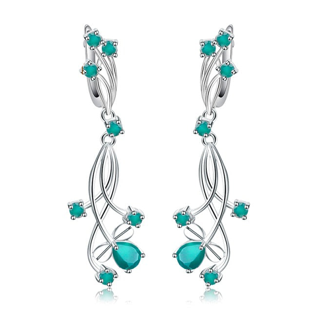 GRACE Floral Gemstone Drop Earrings in Sterling Silver