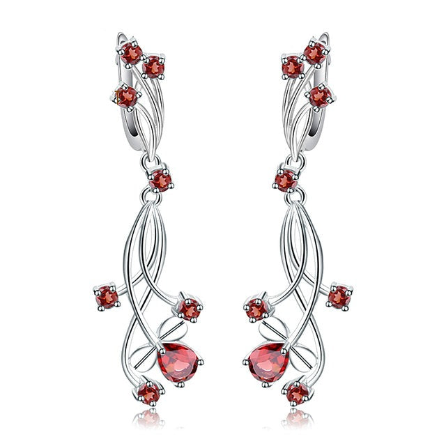 GRACE Floral Gemstone Drop Earrings in Sterling Silver