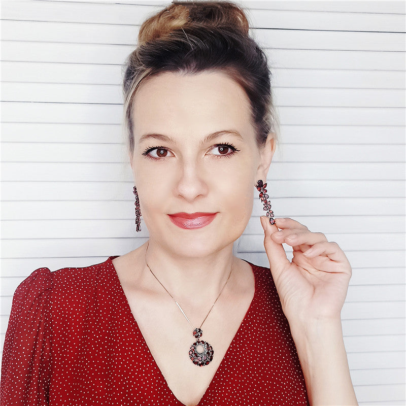 GRACE Gemstone Leaves Drop Earrings in Sterling Silver