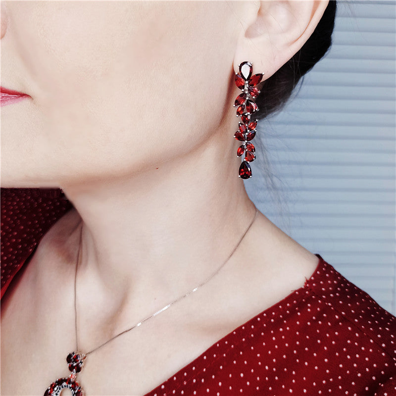 GRACE Gemstone Leaves Drop Earrings in Sterling Silver