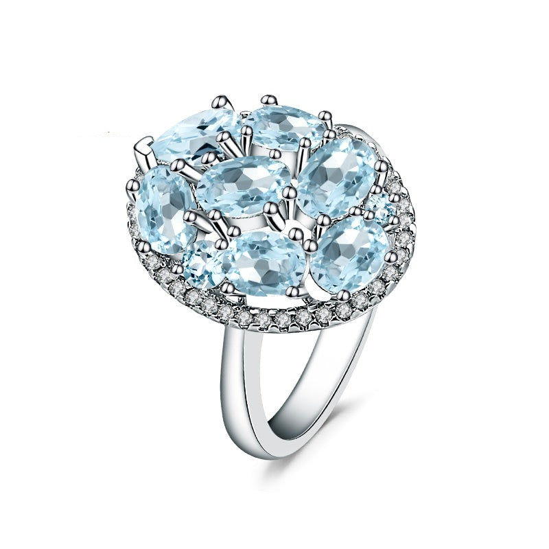 GRACE Sky Blue Topaz Oval Cluster Cocktail Ring in Sterling Silver