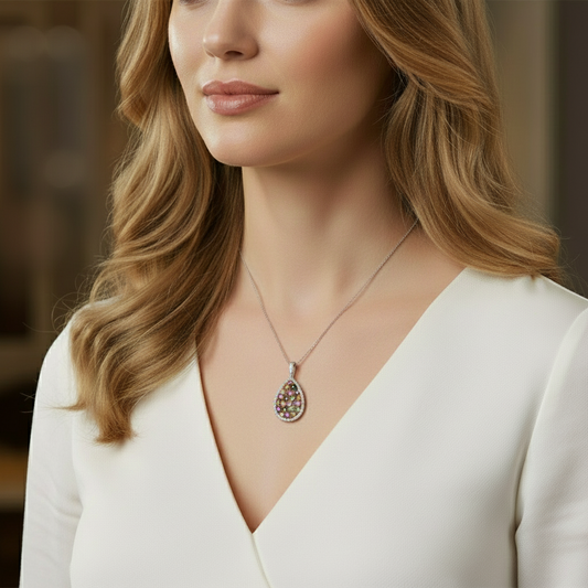 GRACE Multi-Color Tourmaline Cluster Pendant Necklace in Sterling Silver