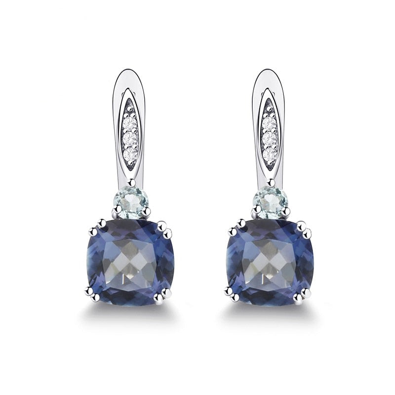 GRACE Iolite Blue Mystic Quartz and Sky Blue Topaz Drop Earrings in Sterling Silver